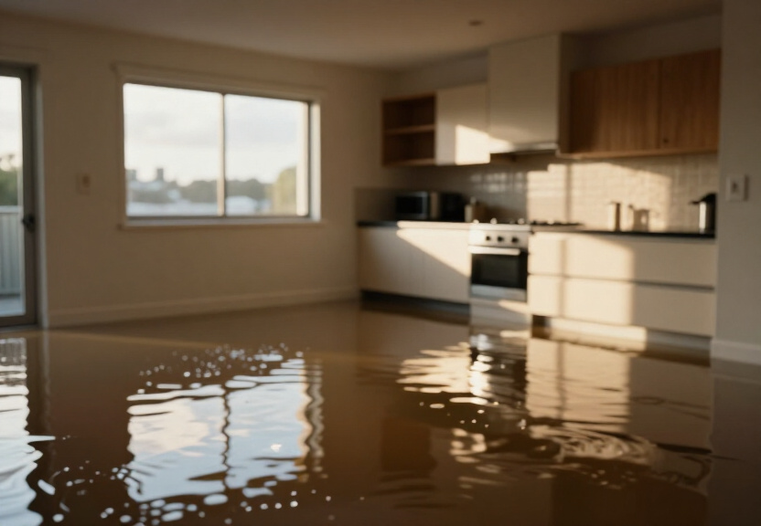 Water-damaged kitchen in Dover Heights before cleanup